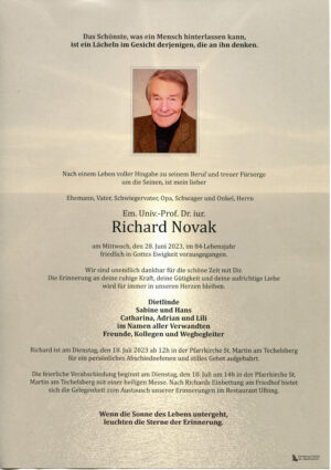 Portrait von EM. Univ.- Prof. Dr. Jur. Richard Novak