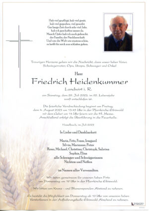 Portrait von Friedrich Heidenkummer Landwirt i. R.